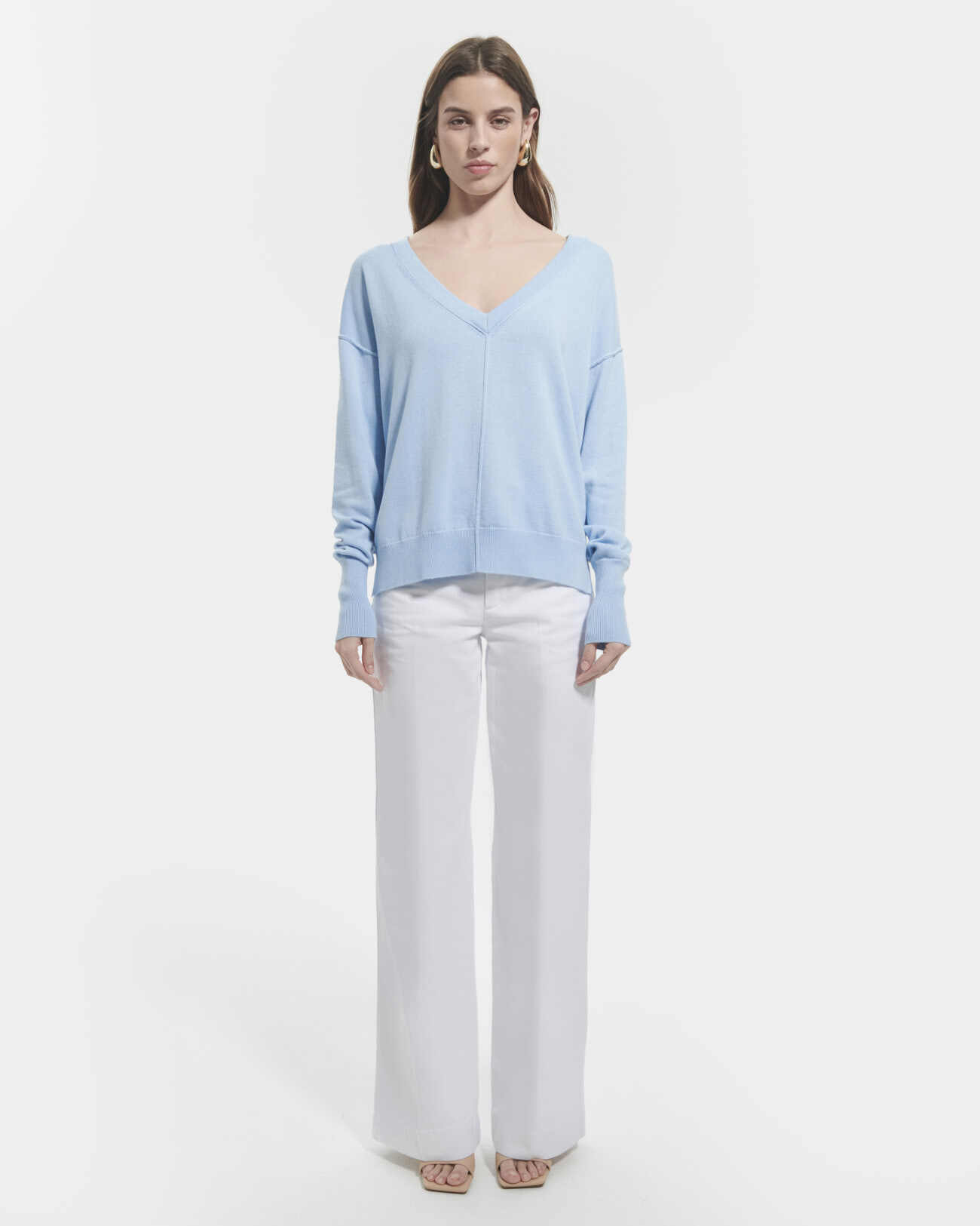 Pull Pucci Pull fin &agrave; col V bleu ciel ZAPA
