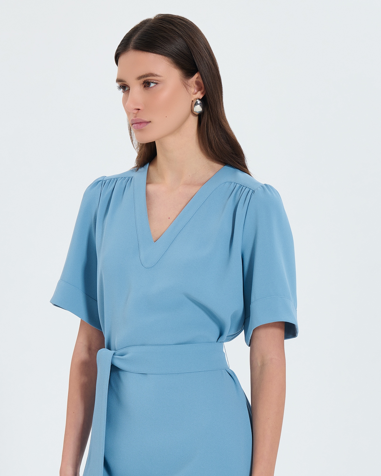 Robe Retie Robe droite en cr&ecirc;pe bleue ZAPA