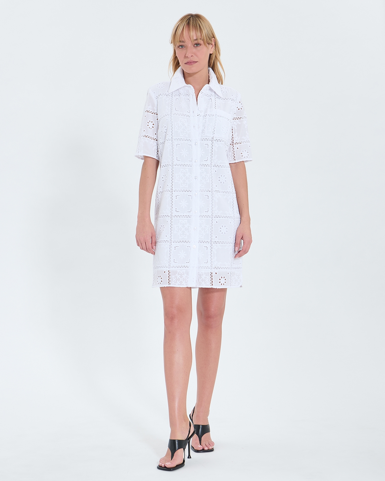 Robe Relina Robe mi longue &agrave; broderie anglaise &eacute;crue ZAPA
