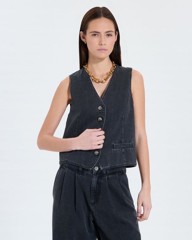 Gilet Gianno Gilet sans manches en jean noir ZAPA