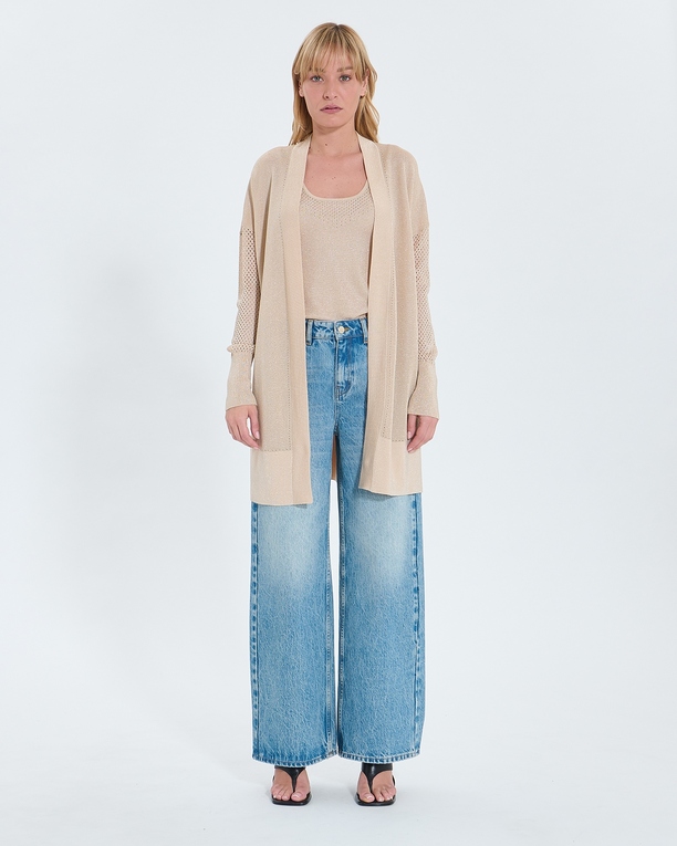 Pull Geane Gilet long ajouré champagne pailleté ZAPA