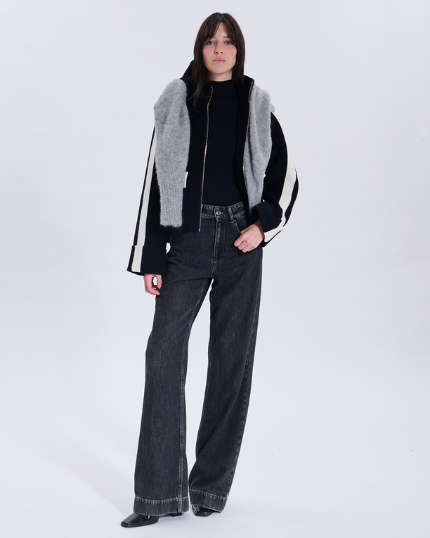 Manteau Marja Manteau en laine bicolore nocturne contour cuir ZAPA