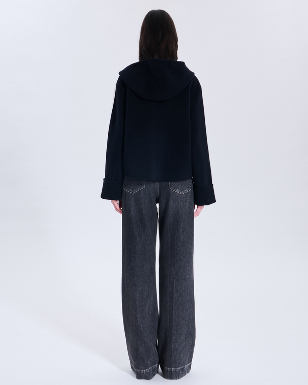 Manteau Marja Manteau en laine bicolore nocturne contour cuir ZAPA