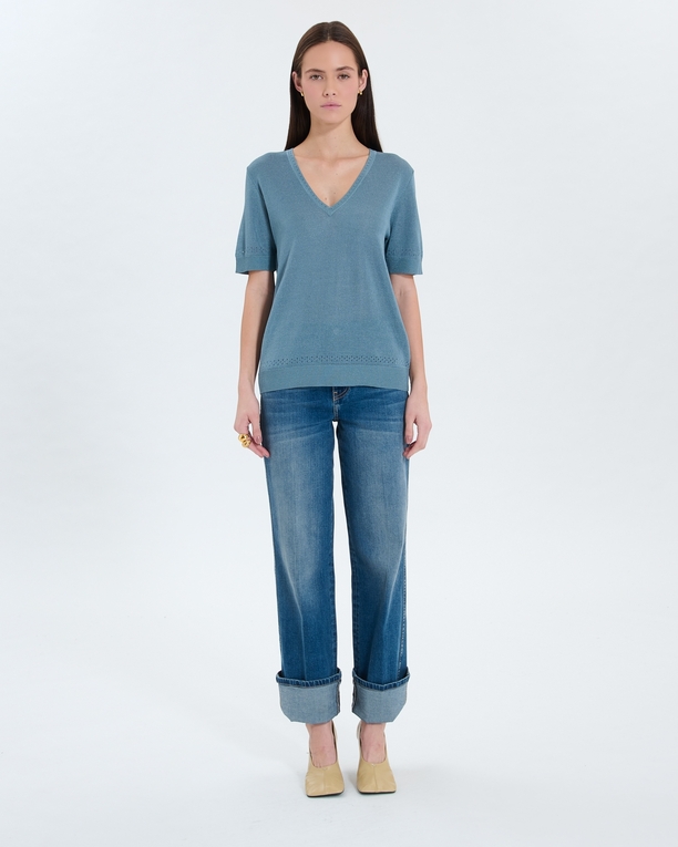 Pull Namika Pull col V bleu ZAPA