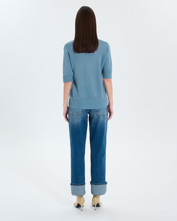 Pull Namba Pull col V à revers bleu ZAPA