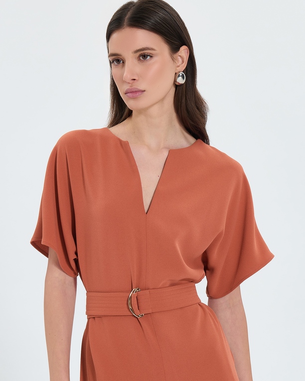 Robe Rafaelle Robe fluide en crêpe brique ZAPA