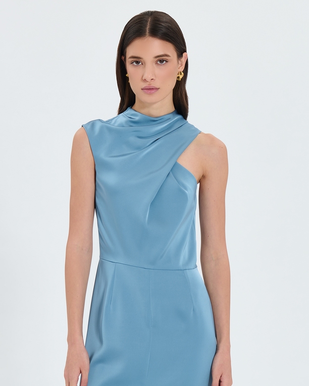 Robe Ryvana Robe asymétrique satinée bleue ZAPA