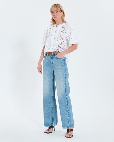 Chemise bamako chemisier en broderie anglaise &eacute;cru zapa