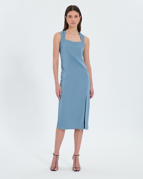 Robe roel robe midi satin&eacute;e bleue hortensia zapa