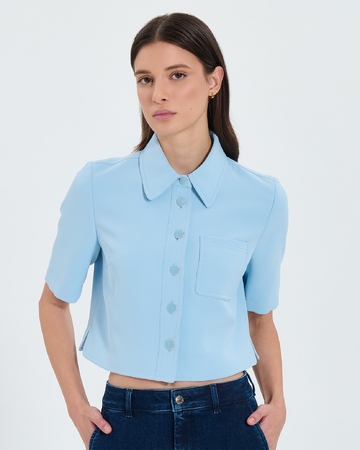 Chemise Celina Chemise courte en cr&ecirc;pe bleu ciel ZAPA
