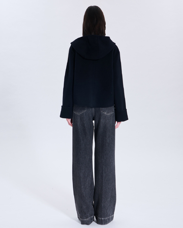 Manteau Marja Manteau en laine bicolore nocturne contour cuir ZAPA