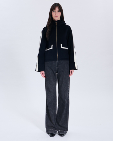 Manteau Marja Manteau en laine bicolore nocturne contour cuir ZAPA
