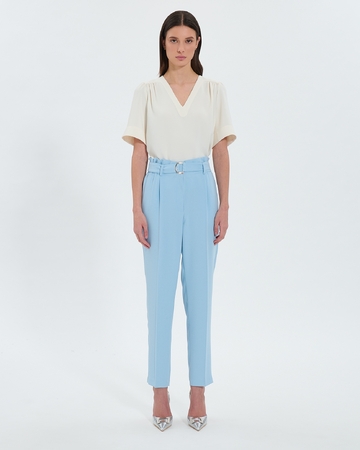 Pantalon Patricia Pantalon cigarette en cr&ecirc;pe bleu ZAPA