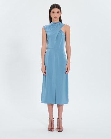Robe Ryvana Robe asymétrique satinée bleue ZAPA