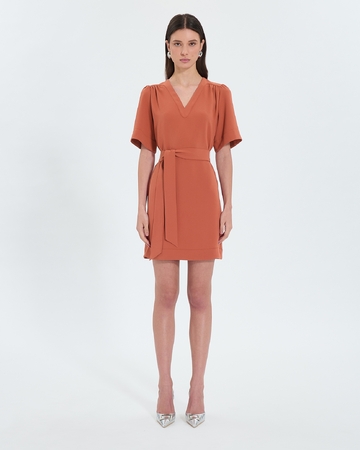 Robe Retie Robe droite en cr&ecirc;pe brique ZAPA