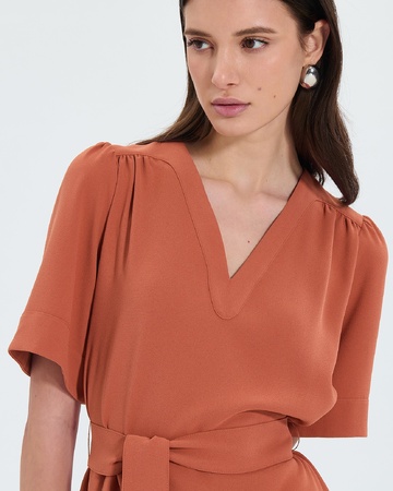 Robe Retie Robe droite en cr&ecirc;pe brique ZAPA