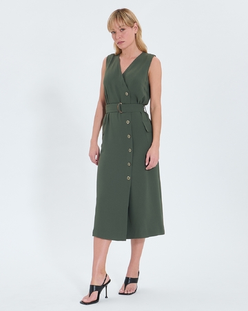 Robe Rumi Robe longue en crêpe kaki ZAPA
