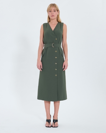 Robe Rumi Robe longue en crêpe kaki ZAPA