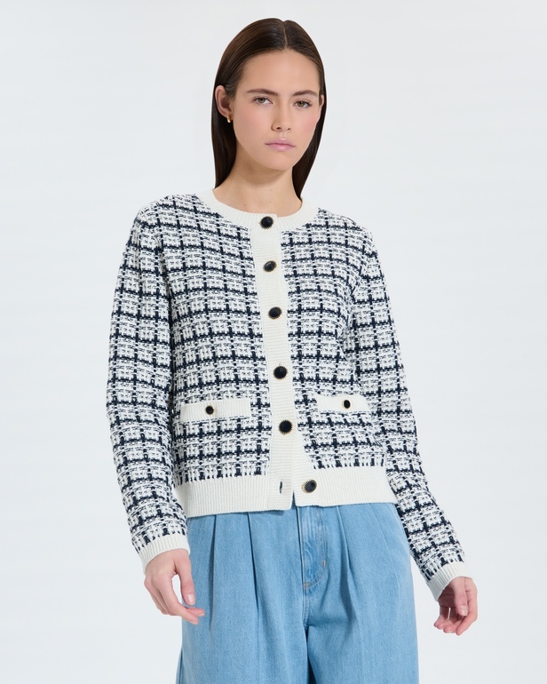Gilet Gates Gilet fa&ccedil;on tweed bicolore nocturne &eacute;cru ZAPA