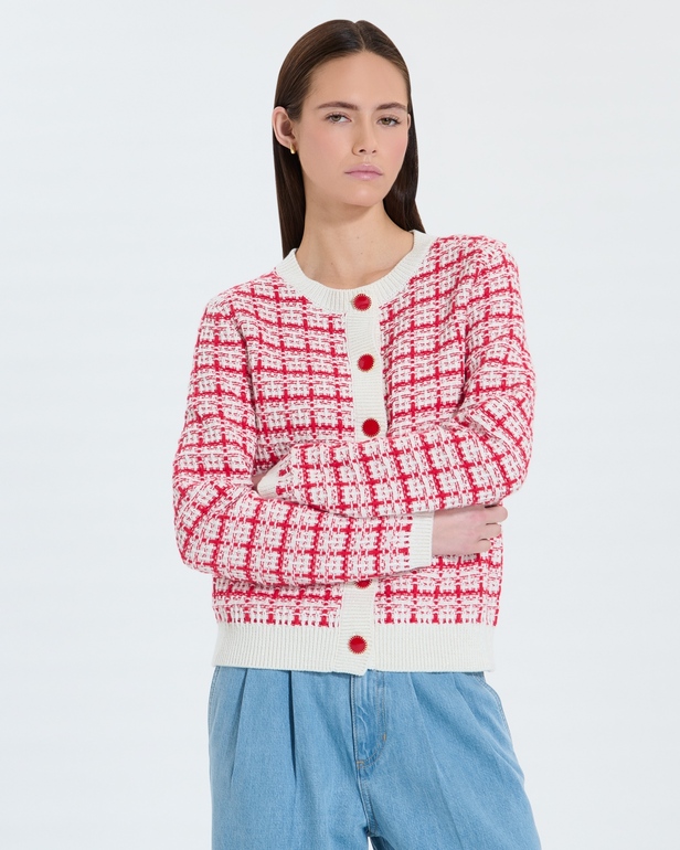 Gilet Gates Gilet fa&ccedil;on tweed bicolore rouge &eacute;cru ZAPA