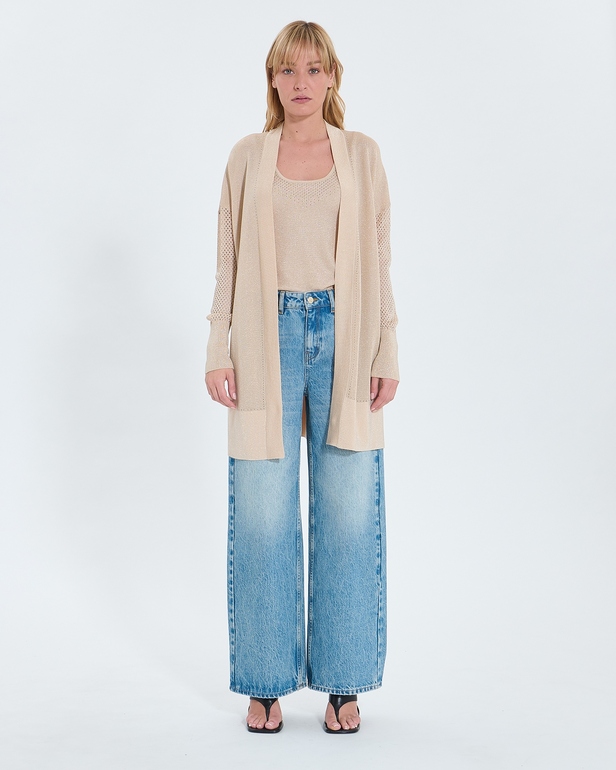 Pull Geane Gilet long ajour&eacute; champagne paillet&eacute; ZAPA