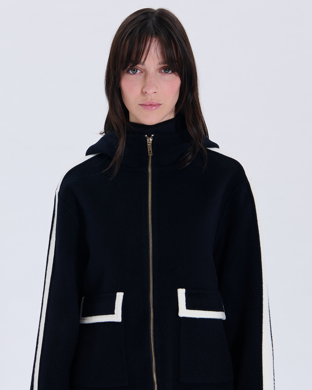 Manteau Marja Manteau en laine bicolore nocturne contour cuir ZAPA