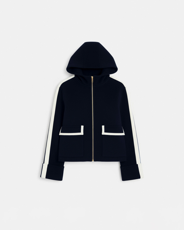Manteau Marja Manteau en laine bicolore nocturne contour cuir ZAPA