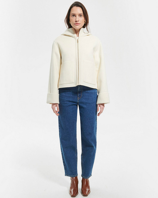 Manteau Marjy Manteau en laine &eacute;cru contour cuir ZAPA