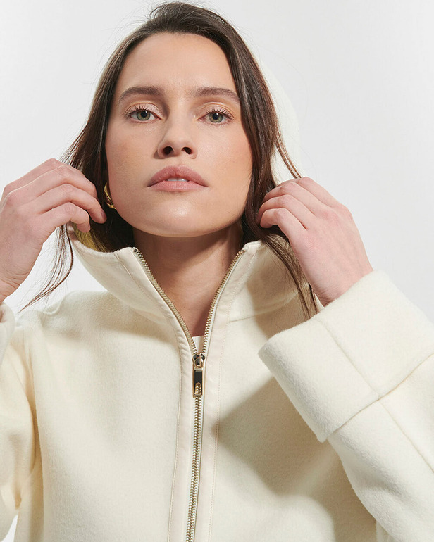 Manteau Marjy Manteau en laine &eacute;cru contour cuir ZAPA
