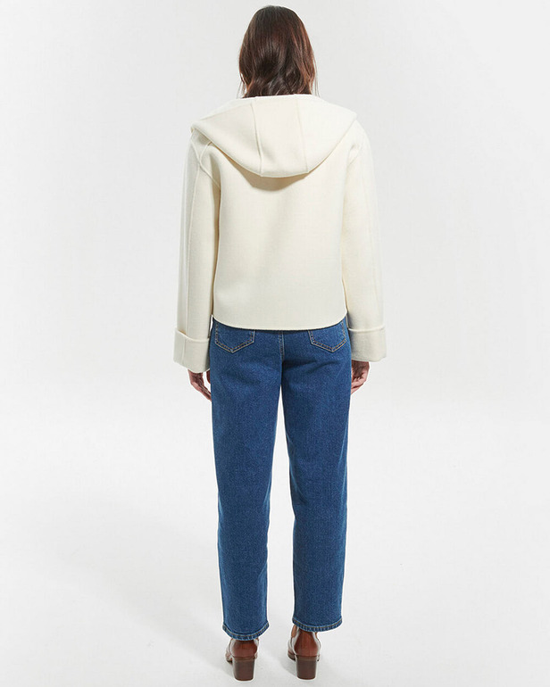Manteau Marjy Manteau en laine &eacute;cru contour cuir ZAPA