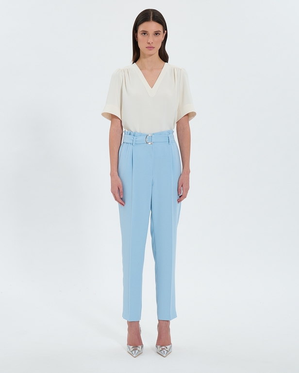 Pantalon Patricia Pantalon cigarette en cr&ecirc;pe bleu ZAPA