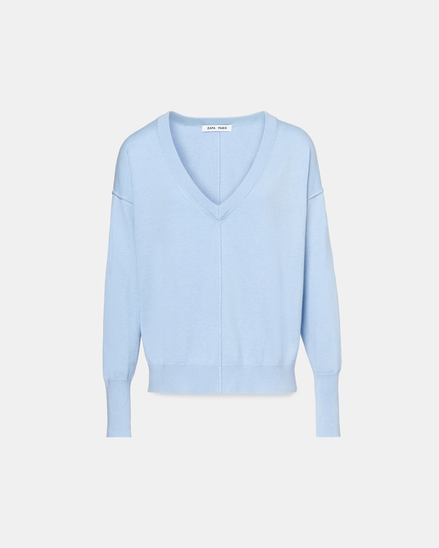 Pull Pucci Pull fin &agrave; col V bleu ciel ZAPA