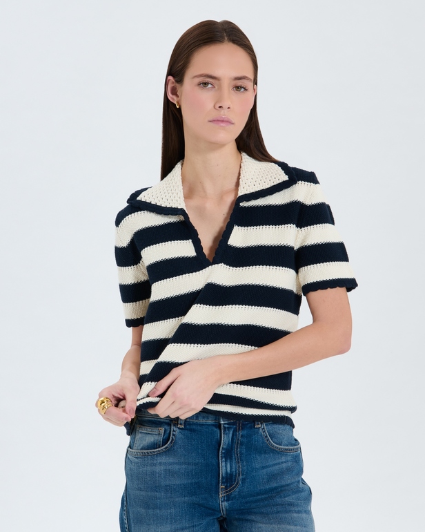 Pull Nickle Pull manches courtes &agrave; rayures ZAPA