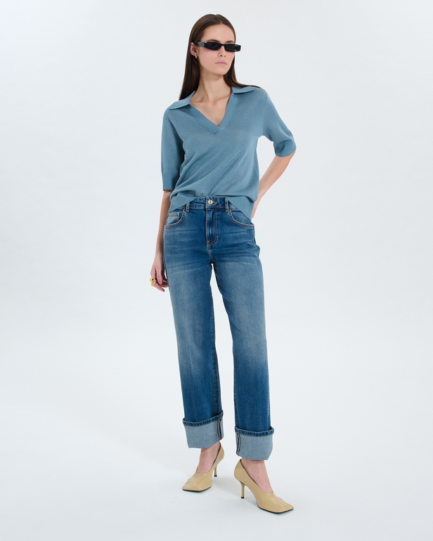 Pull Namba Pull col V &agrave; revers bleu ZAPA