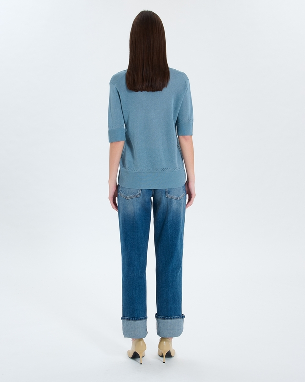 Pull Namba Pull col V &agrave; revers bleu ZAPA