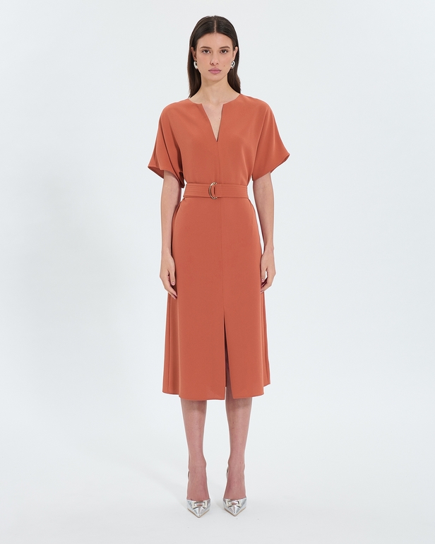 Robe Rafaelle Robe fluide en cr&ecirc;pe brique ZAPA