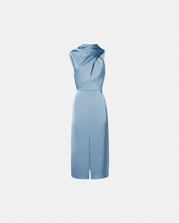 Robe Ryvana Robe asym&eacute;trique satin&eacute;e bleue ZAPA