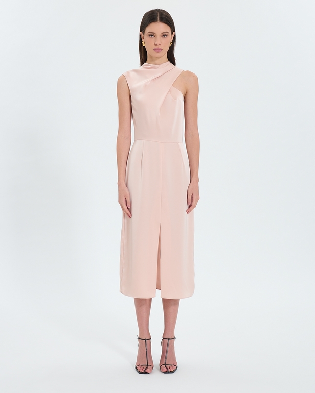 Robe Ryvana Robe asym&eacute;trique satin&eacute;e nude ZAPA