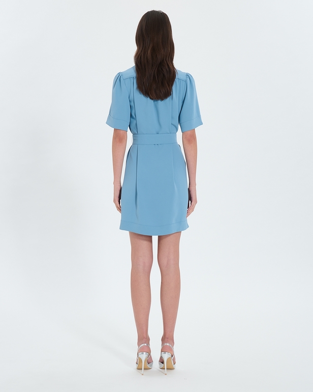 Robe Retie Robe droite en cr&ecirc;pe bleue ZAPA