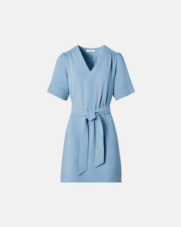 Robe Retie Robe droite en cr&ecirc;pe bleue ZAPA