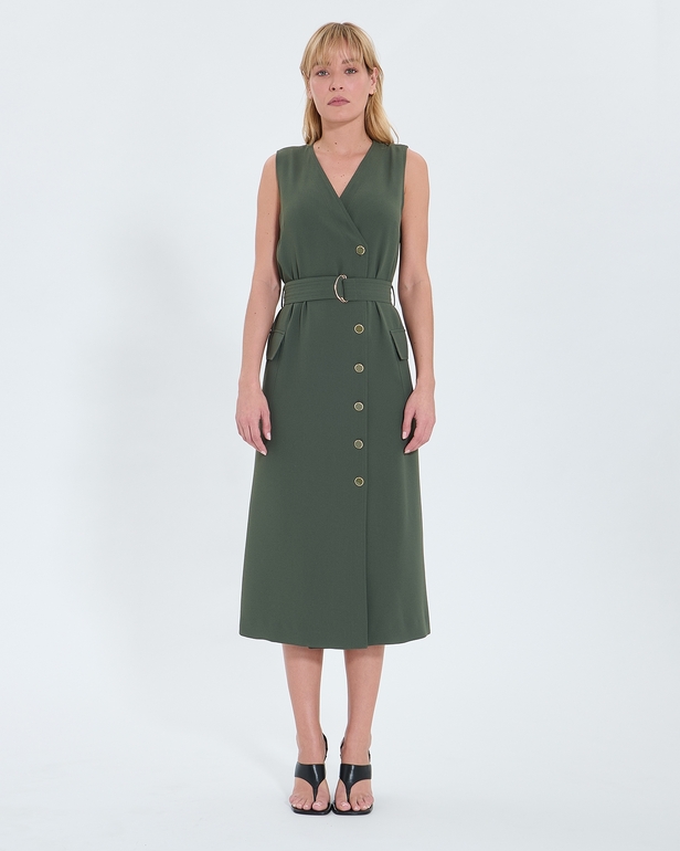 Robe Rumi Robe longue en cr&ecirc;pe kaki ZAPA