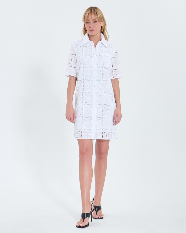 Robe Relina Robe mi longue &agrave; broderie anglaise &eacute;crue ZAPA