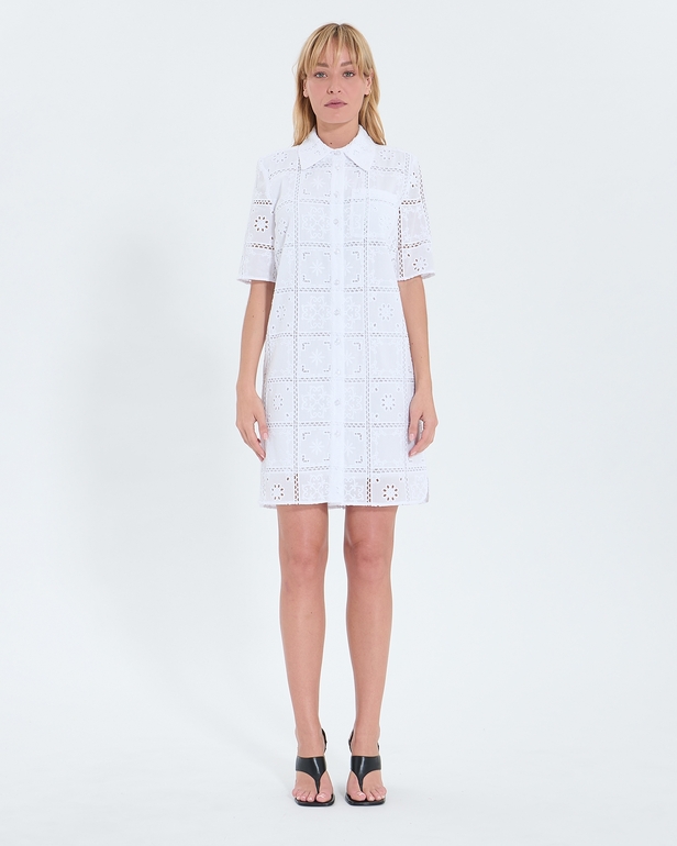 Robe Relina Robe mi longue &agrave; broderie anglaise &eacute;crue ZAPA