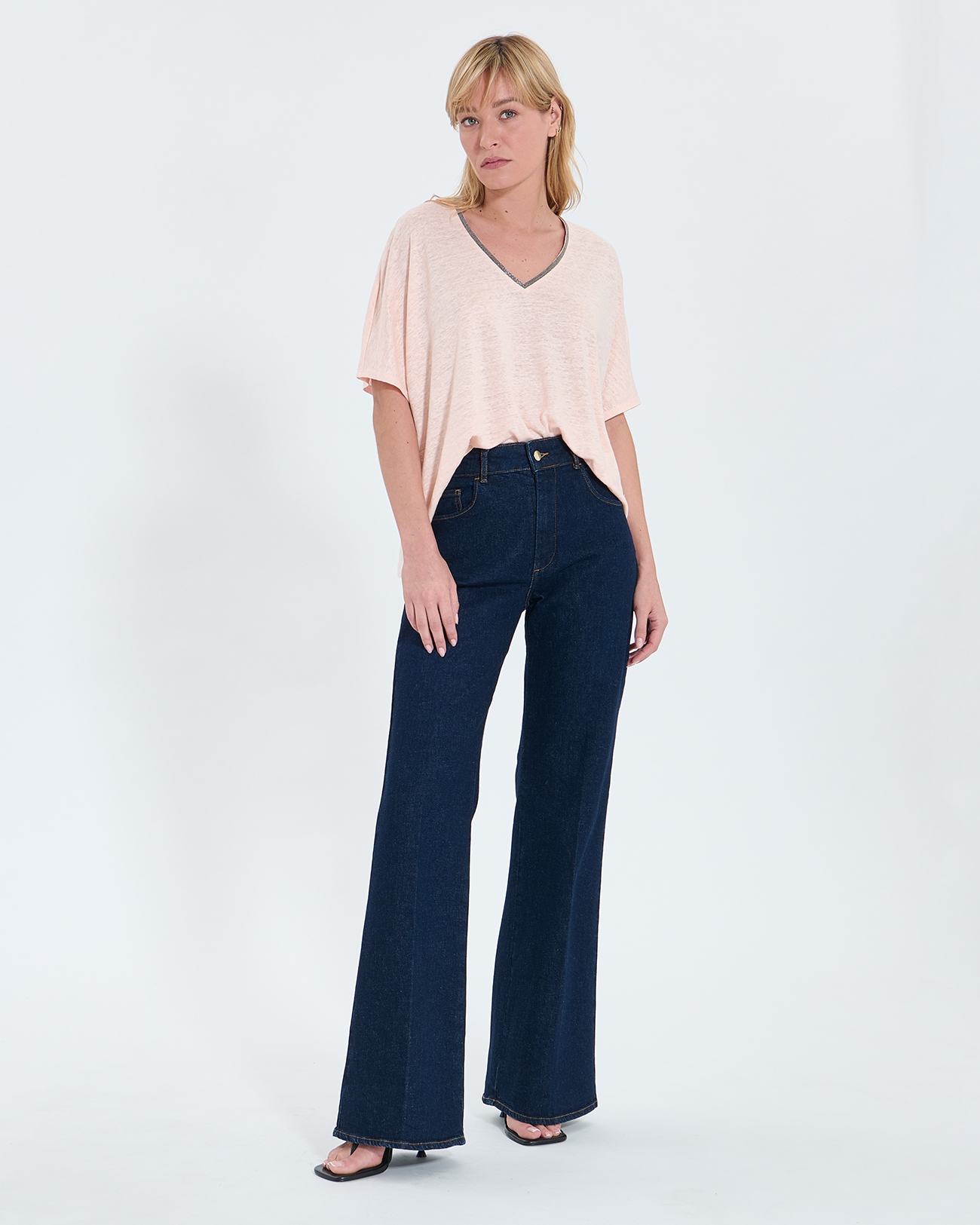 Top Timmy T-shirt col V en lin nude ZAPA