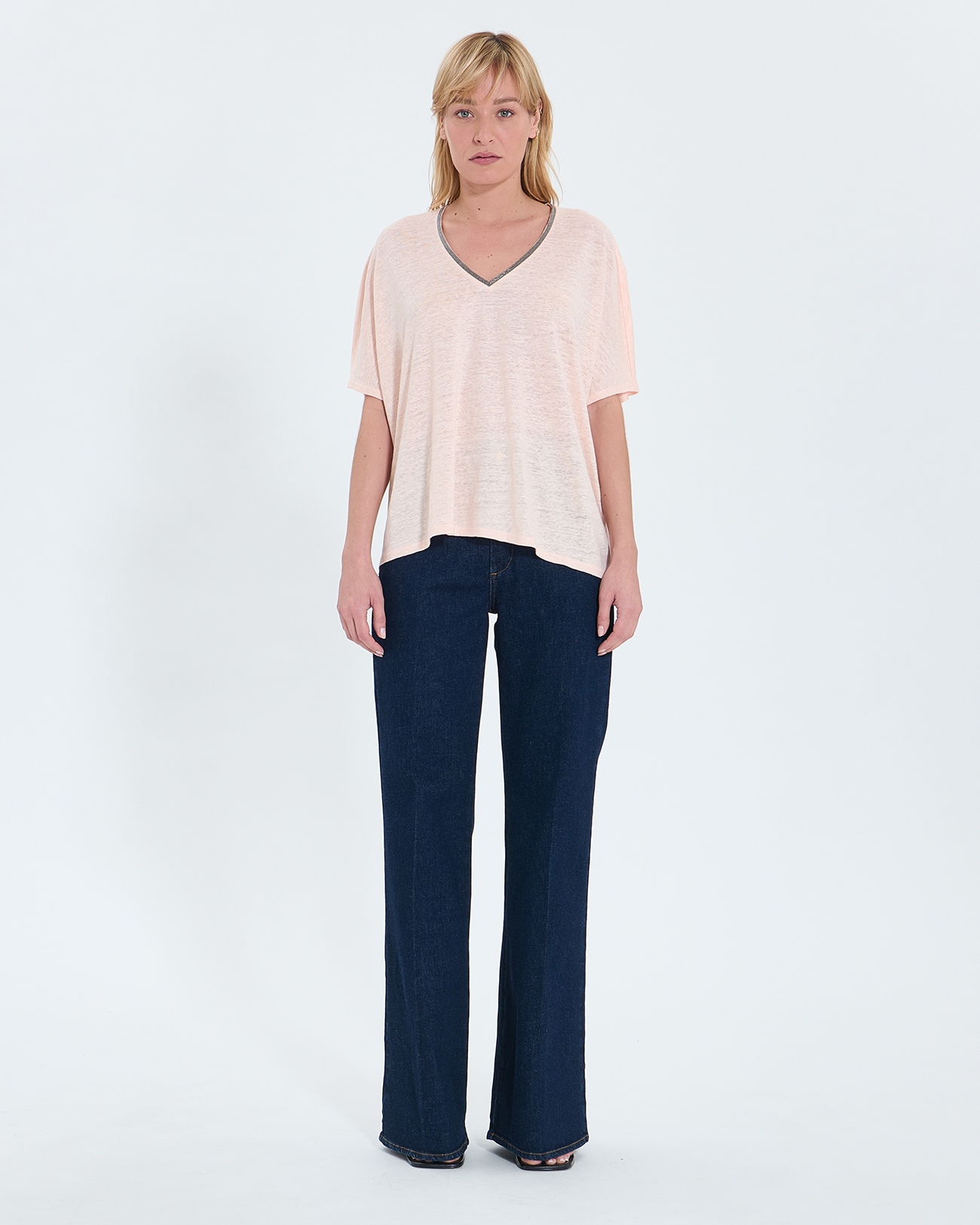 Top Timmy T-shirt col V en lin nude ZAPA