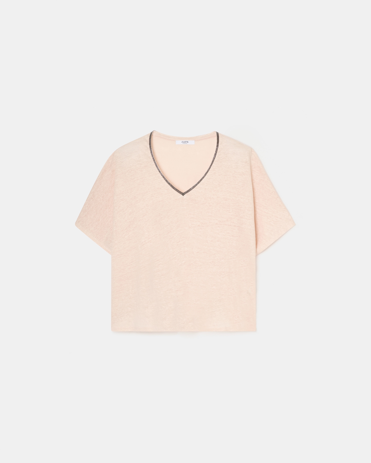 Top Timmy T-shirt col V en lin nude ZAPA
