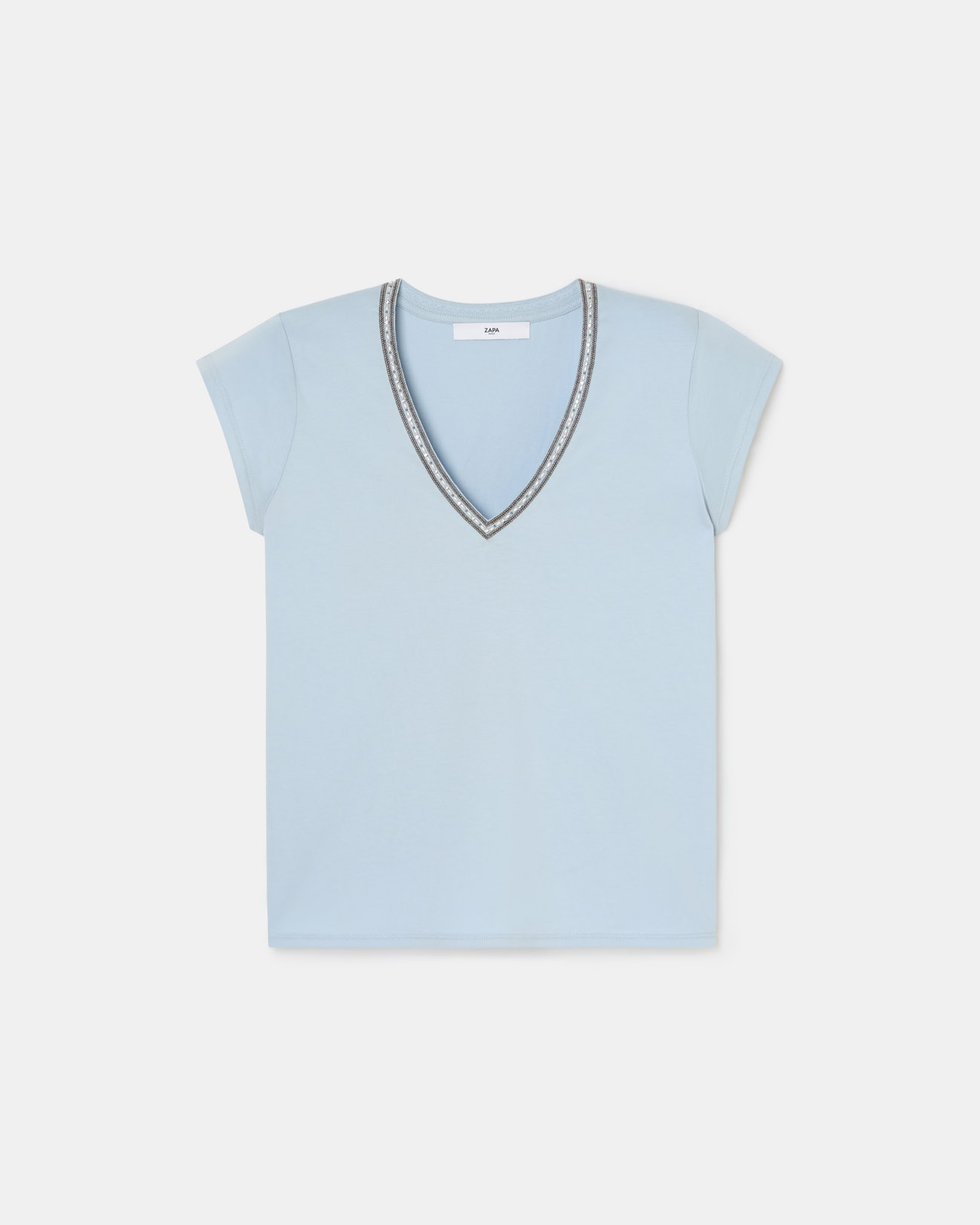 Top Tulipe Tee-shirt col V bleu ciel ZAPA