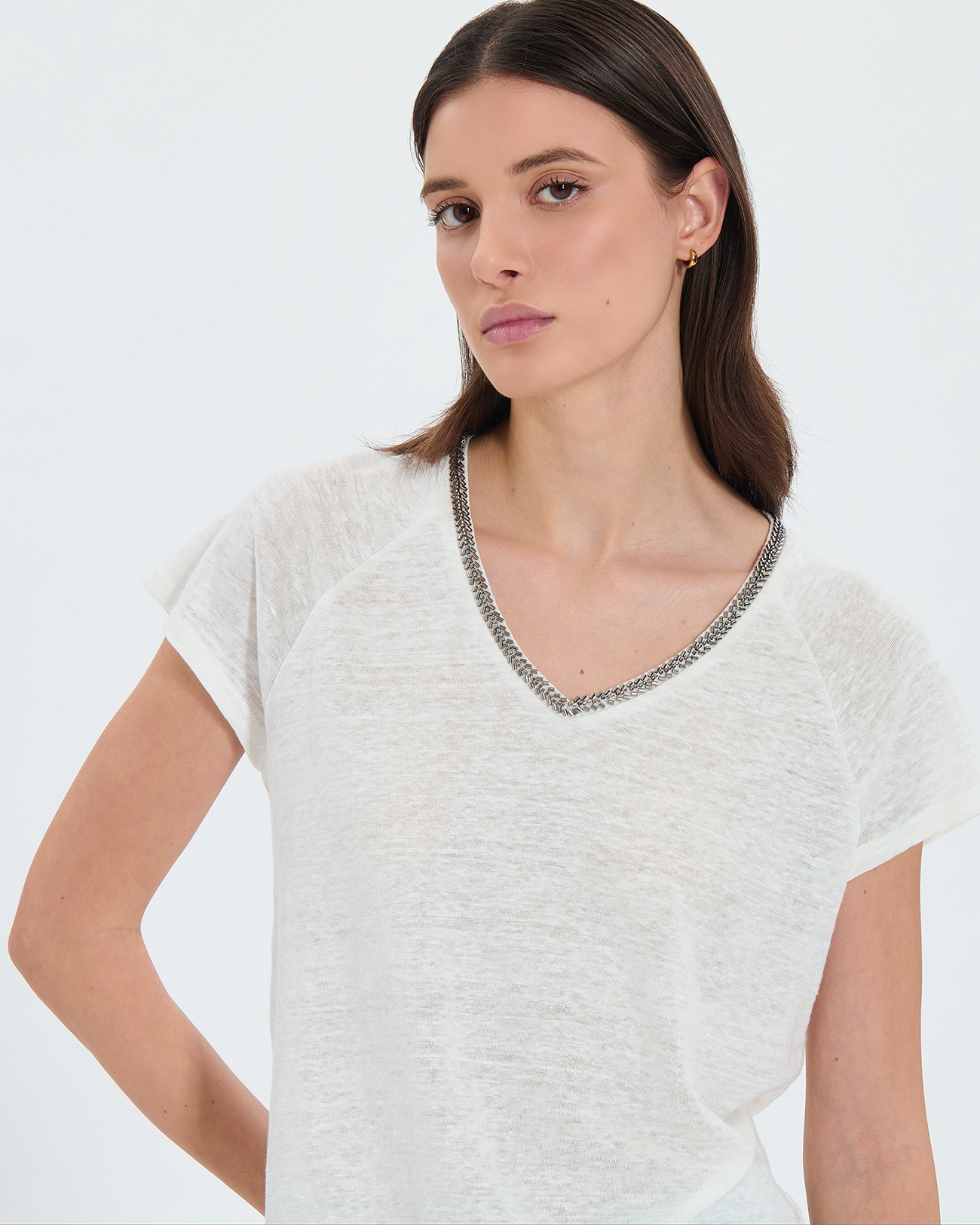 Top Tressie Tee-shirt en lin &eacute;cru ZAPA