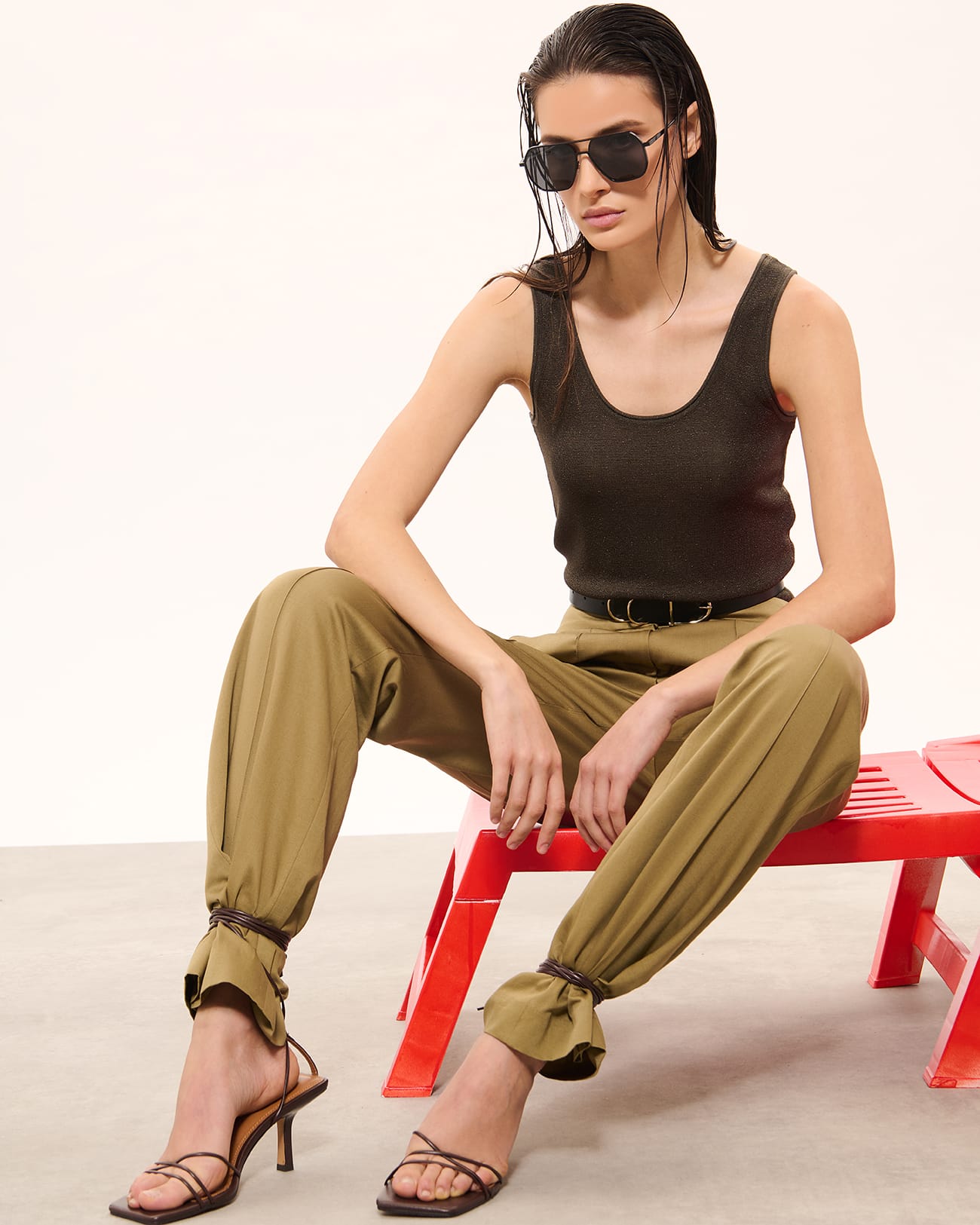 Top Nara D&eacute;bardeur kaki paillet&eacute; ZAPA
