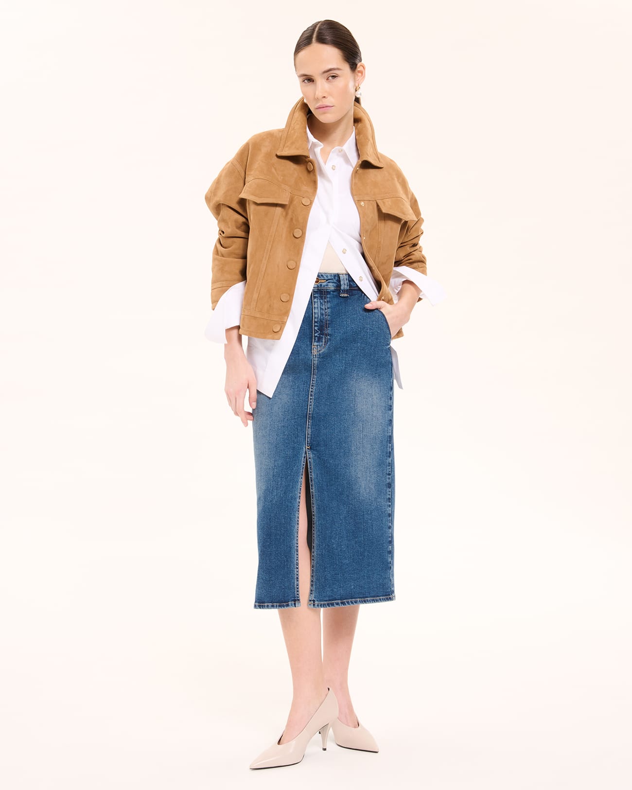 Veste Monge Manteau en su&egrave;de beige ZAPA